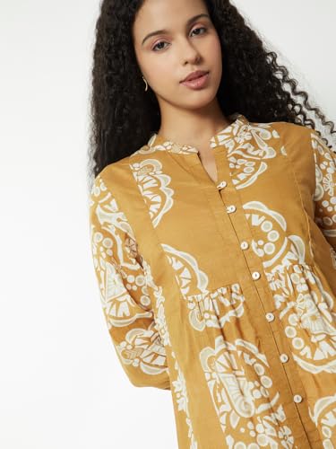 Max Women Printed A-line Tunic(Brown_L)