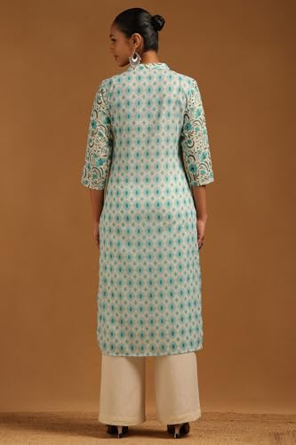 Soch Womens Teal Green Pure Cotton Botanical Kurta