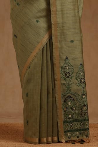 Soch Womens Green Tussar Woven Design Saree