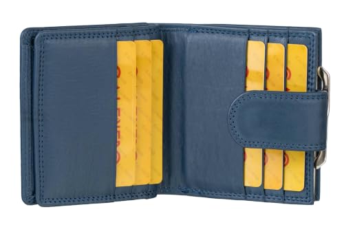 Calfnero Genuine Leather Women’s Wallet with Frame Coin Pocket | Compact Bifold with Card Slots, Cash Compartment & Snap Closure | Premium Leather Wallet (Navy)