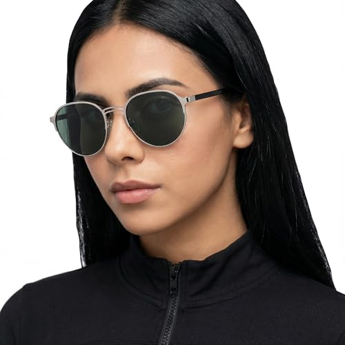 John Jacobs | Silver - Green | Full Rim Round Stylish & Premium Sunglasses | JJ Tints | 100% UV Protection (UV 400) | Men & Women | Narrow | JJ S13873