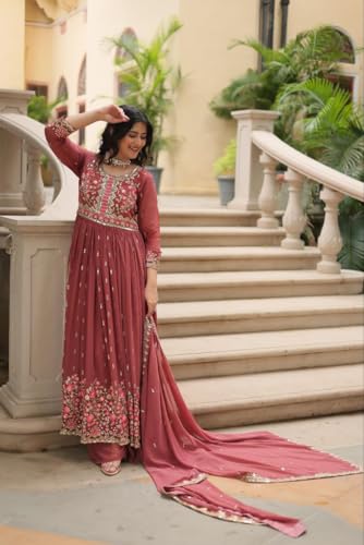 Pristiq Fashion Faux Embrodary work Anarkali Gown With Sharara set For Women // Ethnic Wear (IN, Alpha, 2XL, Regular, Onian)