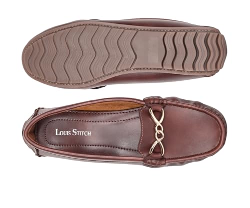 LOUIS STITCH Women's Tan Premium Slip-On Loafers with Buckle | Elegant Solid Slip-On Comfort Shoes for Casual and Formal Wear | Slip-On Loafer Shoes for Women | LSLD-BLR-HS02 | UK-5