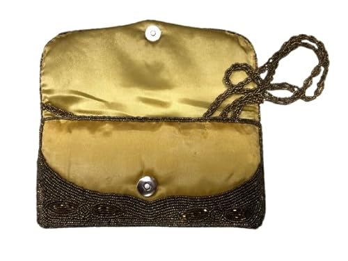 OLL OO LA LA BEAUTY Womens Handcrafted Beaded Clutch Purse, 25 Cm X 15 Cm, Golden Brown Color