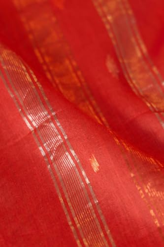 Taneira Women Red Bengal Pure Silk Cotton Jamdani Saree with Unstitched Blouse Piece (SAPH01AB2049-Red)