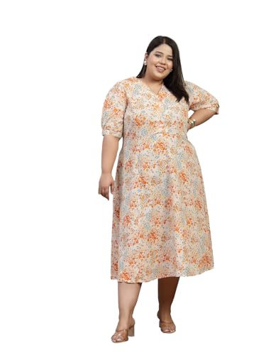 Women Plus Size Floral Print Fit & Flare Midi Dress (LDR24015-MULTIPRINT-7XL)