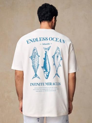 GURIK Men's Oversized Baggy Fit Drop Shoulder Printed Tshirt(SF-Mens-osize-Tshirt-EndlesOcean-whe-XXL) White