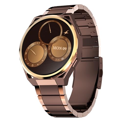 Fastrack Marvellous FX3 Smart Watch for Man with 1.43” AMOLED Display,Metal Case & Strap,Slim 10.4mm Design,AI Watchfaces,BT Calling,HRM,SpO2 & Sleep Tracking,IP68,Additional Silicone Strap - Brown