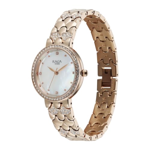 Titan Raga Spotlight 2.0 Quartz Analog 3Hands Display White Dial Rose Gold Color Strap Watch for Women - 95422WM01