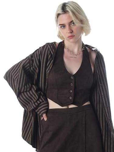 ONLY Women's Solid Regular Fit Brown Waistcoat