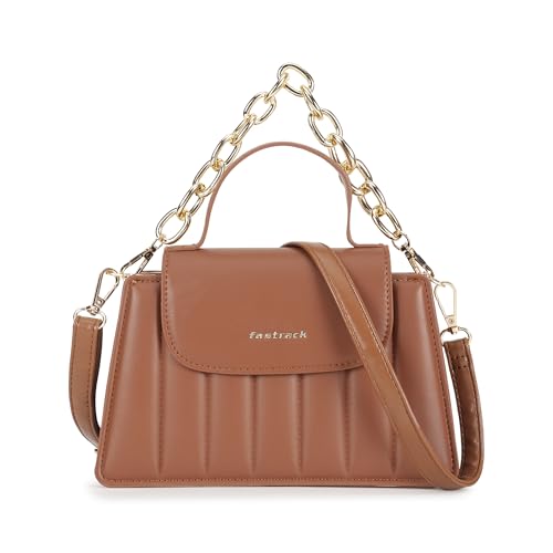 Fastrack Tan Stitchpop Sling | Quilted Faux-Leather Women’s Handbag | Sling with Dual Carry Options & Magnetic Closure