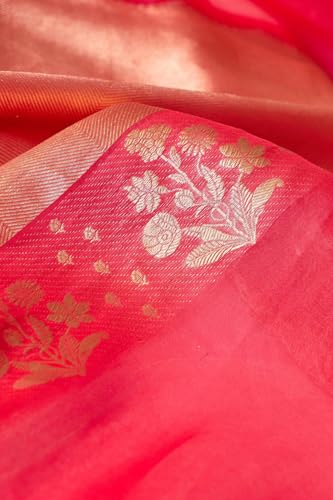 Taneira Pink Pure Silk Organza Kadwa Banarasi SareeWith Unstitched Blouse(SAIH01AD6178-Pink)