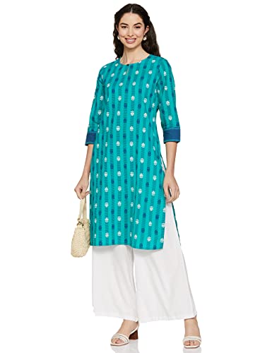 Max Women's Cotton Straight Kurta (SHAMSP20GR21EMERALD-L_Green, Emerald_L)