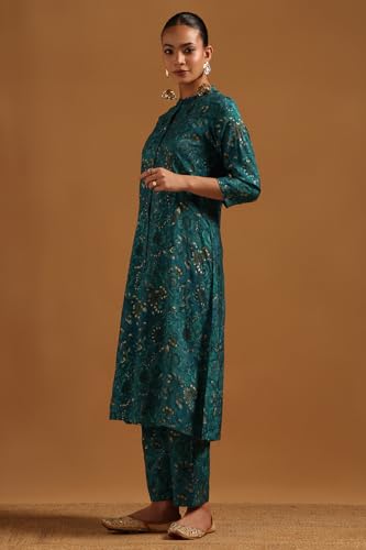 Soch Womens Teal Muslin Ethnic Motifs Co-Ord Set