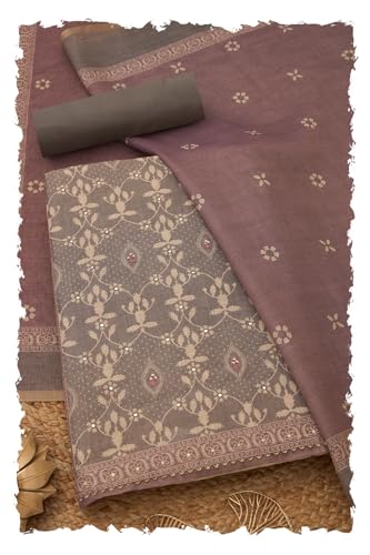 Soch Womens Grey Linen Shimmer Ethnic Motifs Unstitch Dress Material With Faux Mirror