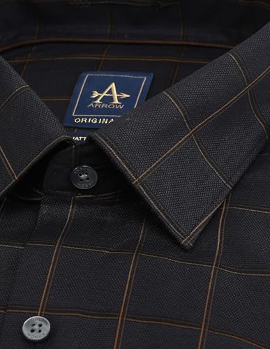 Arrow Men Grey Checkered Spread Collar Full Sleeve Formal Cotton Slim Fit Shirt (ARAISH0360_Grey_40)