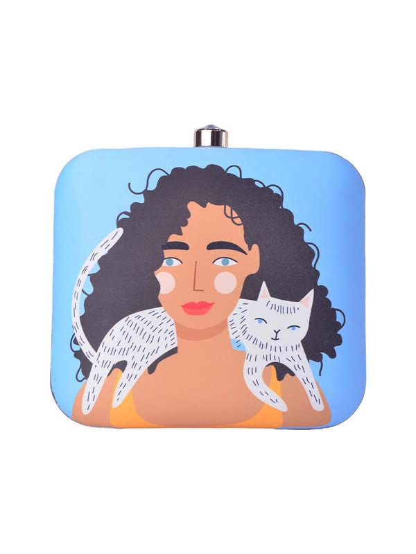 Artklim Curly Hair Girl Cat Lover Clutch