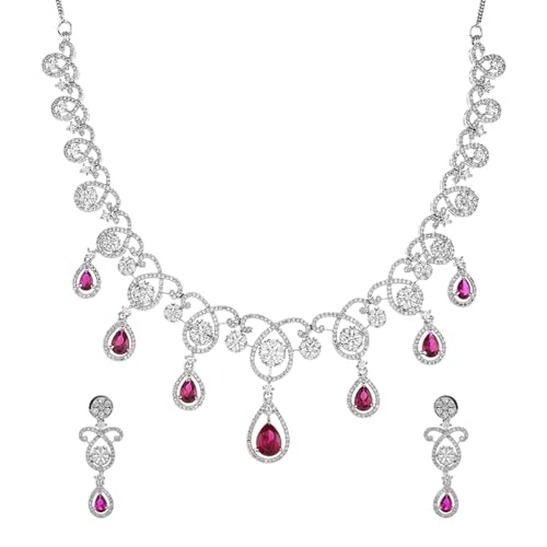 VOYLLA Cz Elegance Red Teardrop Cut Jewellery Set For Women|Womens Jewellery Set|Gift For Women|Womens Gift|Gift For Her|