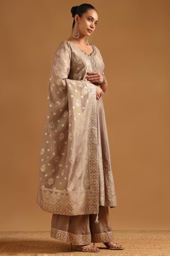 Soch Womens Beige Tissue Ethnic Motifs Salwar Suit With Cutdana