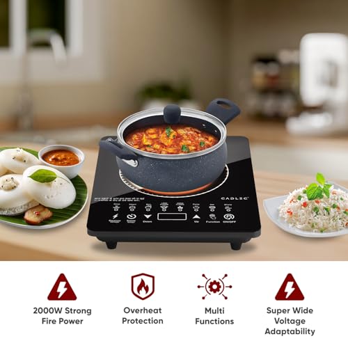 Cadlec CookXpert_5 2000W Induction Cooktop | Feather Touch Control | 8 Preset Menus | Auto Cut-Off | High Power Induction Stove | BIS Approved | Black | 2-Year Warranty