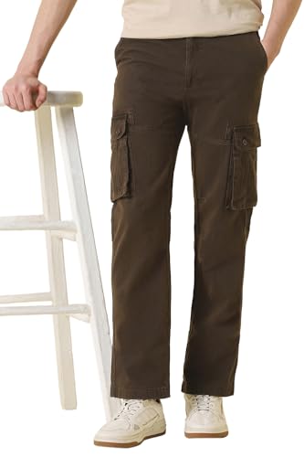 Men Brown Solid Casual Trousers