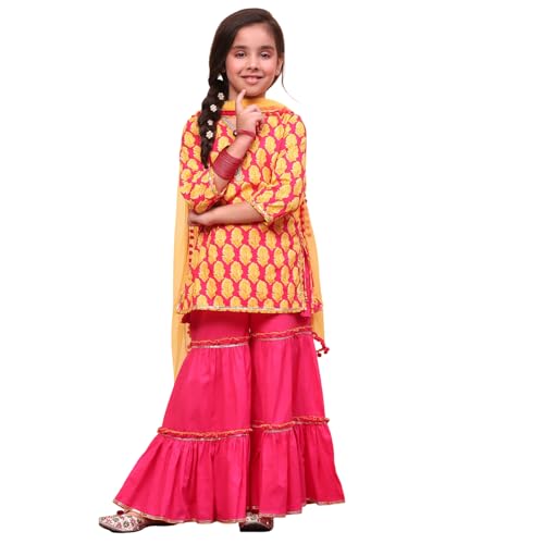 Biba Girls Red Straight Cotton Printed Kurta suit set