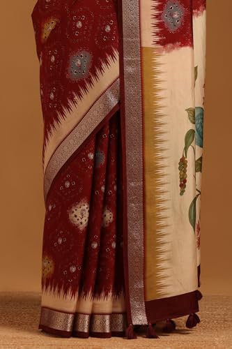 Soch Womens Maroon Poly Viscose Bandhani Saree