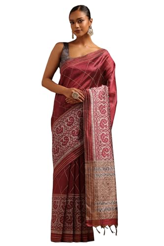 Soch Womens Onion Pink Tussar Geometric Saree