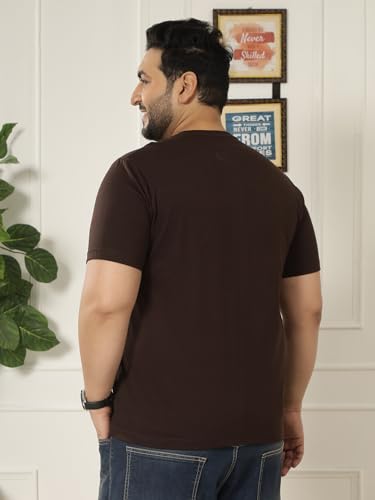 JOHN PRIDE Plus Size Men Regular Fit Solid Short Sleeves Brown Round Neck T-Shirt (JPTSR3501S_4XL_Brown)