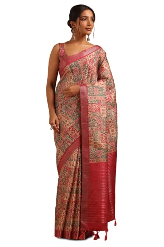 Soch Womens Pink Tussar Botanical Saree