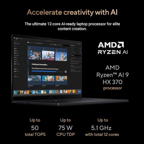 ASUS ProArt P16 (2026),AMD Ryzen AI 9 HX 370,RTX 5080-16GB,32GB RAM,1TB SSD,4K OLED,16"(40 cm),Windows 11 Home,M365 Basic(1 Year),Office 2024,Nano Black,1.95 Kg,H7606WW-SE066WS,Creator/Gaming Laptop