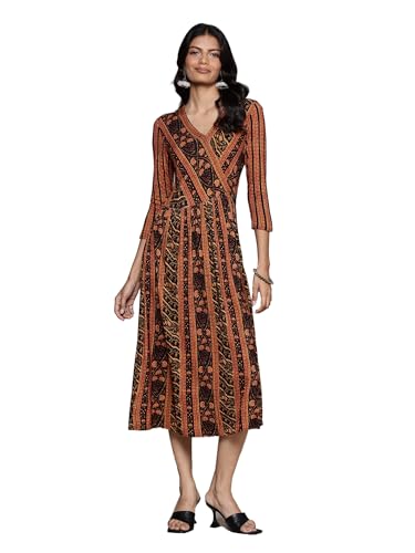 Aarke Ritu Kumar V-Neck 3/4Th Sleeve Printed Dress Black