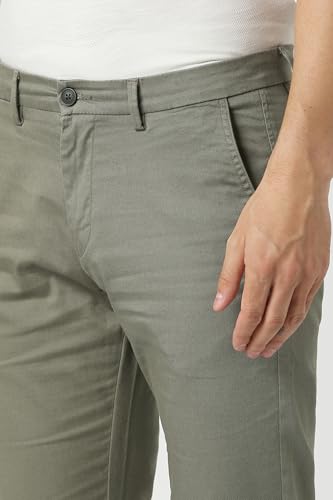 Men Olive Textured Slim Fit Casual Trousers