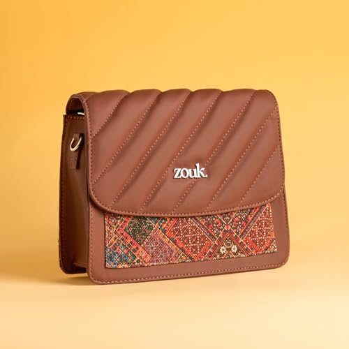 ZOUK Bhuj Rabari Abstract Printed Vegan Leather Black Flap Closure Beyond Basic Sling Bag For Women's Girls