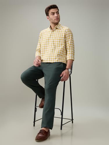 Raymond Men Regular Fit Checks Pattern Pure Cotton Button Down Collar Full Sleeve Casual Shirt Yellow