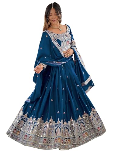 Zeel Clothing Women's Sequins Thread Embroidered French Crepe Lehenga Choli With Dupatta (5118-Dove-Blue-Women-Lehenga-Choli; Free size) (Dove Blue)