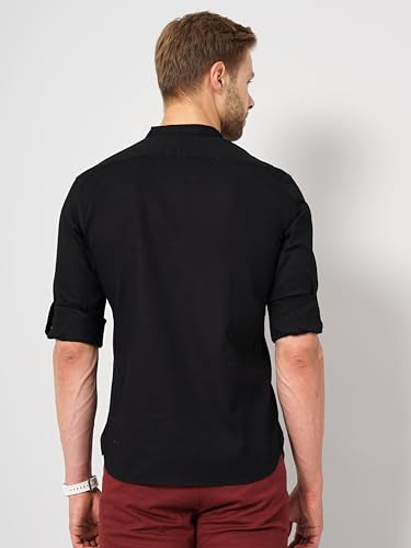 Celio Mens Solid Black roll-up Shirt