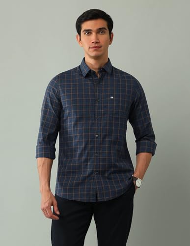 Arrow Sports Men's Checkered Slim Fit Shirt (ASAJSH1414_Dark Blue