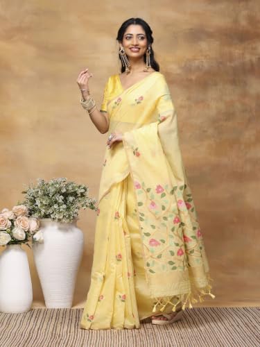 Meena Bazaar Art Silk Saree For Women |YELLOW Colour