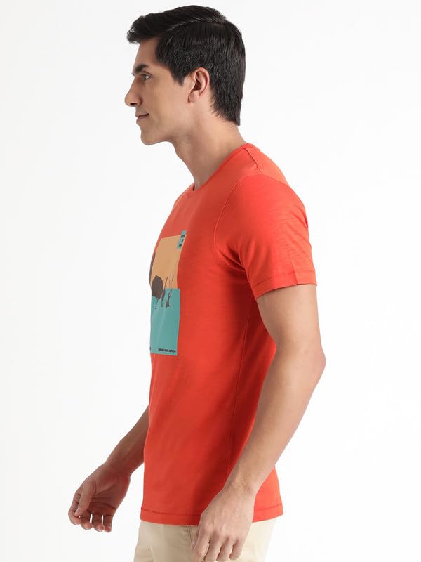 Wildcraft Stylish Men Cotton Forest Crewneck T-Shirt | Half Sleeve Regular Fit T-Shirt for Mens (Orange, XL)