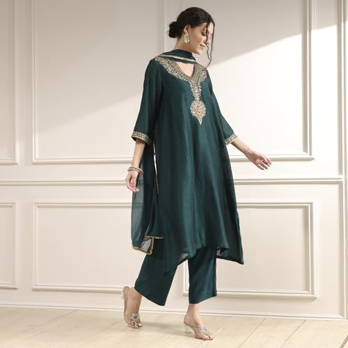 Biba Women Green Polyester Straight Yarndyed Suit Set_40