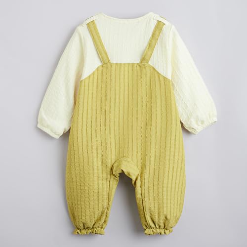 Hopscotch Girls Textured Full-Sleeve Bodysuit in Green Color For Age (12-18 Months)