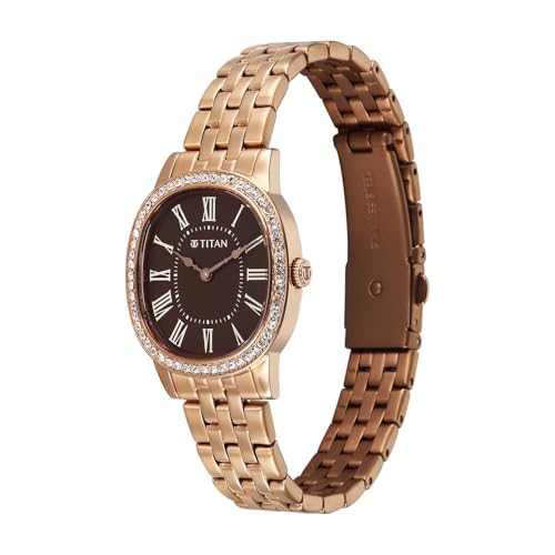 Titan Glamour Quartz Analog Brown Dial Rose Gold Stainless Steel Strap Watch for Women