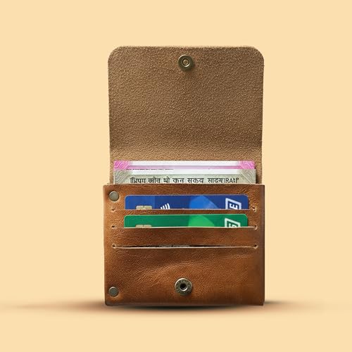 Strutt Crushed Textured Genuine Leather Batua Wallet for Men & Women | Handcrafted Tan Leather Cash & Card Holder | Snap Button Closure | Compact Ethnic Money Pouch