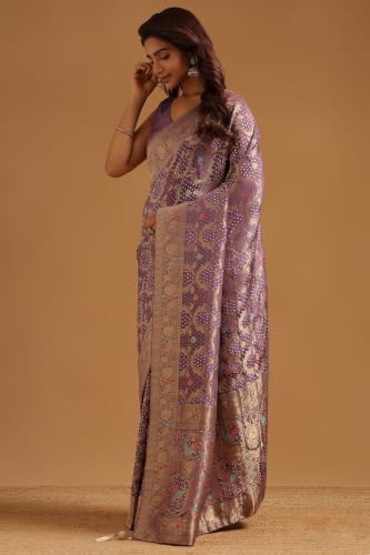 Soch Womens Lavender Silk Botanical Zari Woven Saree