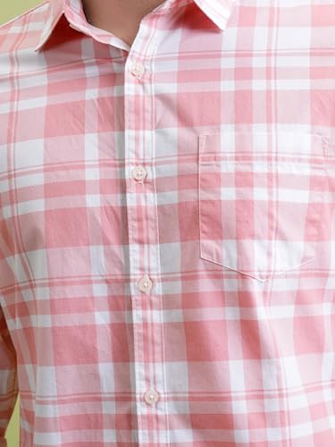 Highlander Men Cotton Slim Fit Shirt (PHSH000014_LT Pink/White L)