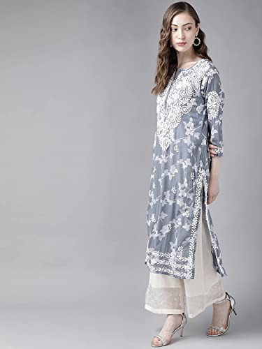 Ada Women Cotton Regular Fit Kurta Hand Embroidered Lucknowi Chikankari Tunic Kurti A411266 (Grey, XS)