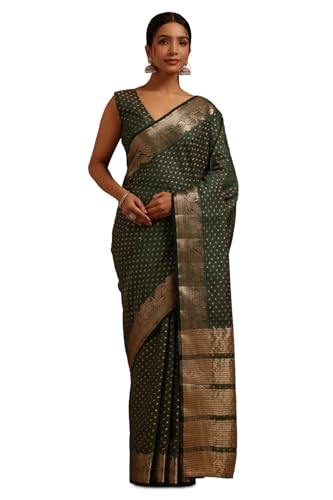 Soch Womens Green Art Silk Geometric Zari Woven Saree