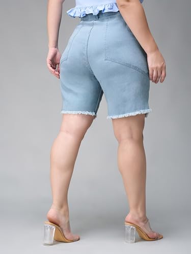 Miss Chase A+ Women's Regular High Rise Above Knee Stretchable Denim Shorts (APAW24DEN83-04-54-38, Sky Blue, 38)