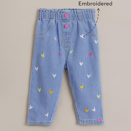 Hopscotch Girls Blue Heart Embroidered Denim Jeans (9-12 Months)